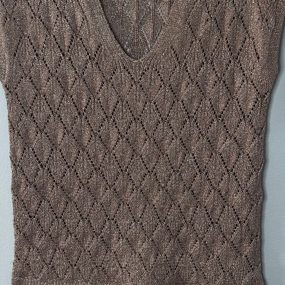 White House Black Market Dolman Sweater Rose Gold Sparkle Open Knit Size Small - Picture 2 of 13